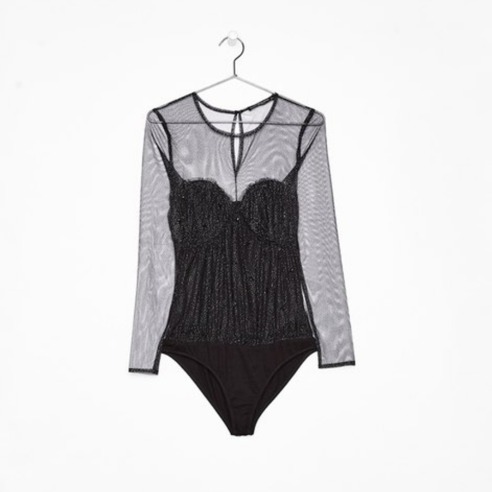 A Sequinned tulle bodysuit